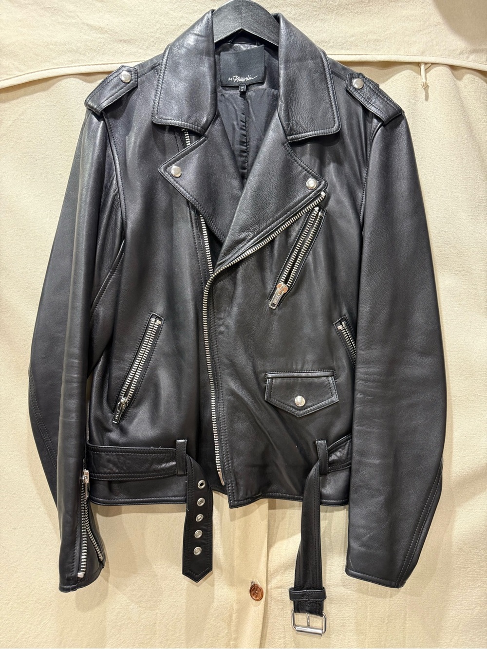 3.1 Phillip Lim Classic Black Leather Biker Jacket